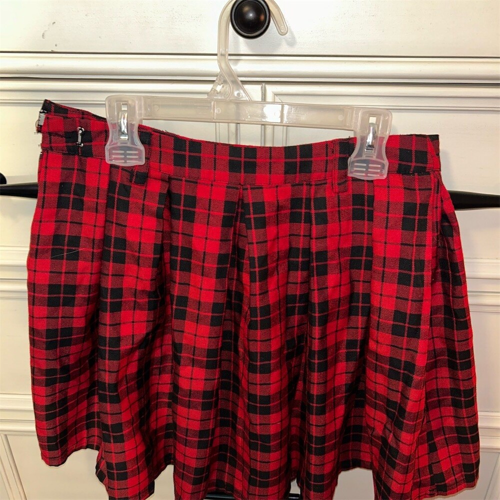 Hot Topic Skirt Womens Size S Red & Black Plaid Pleated Skater Mini Punk